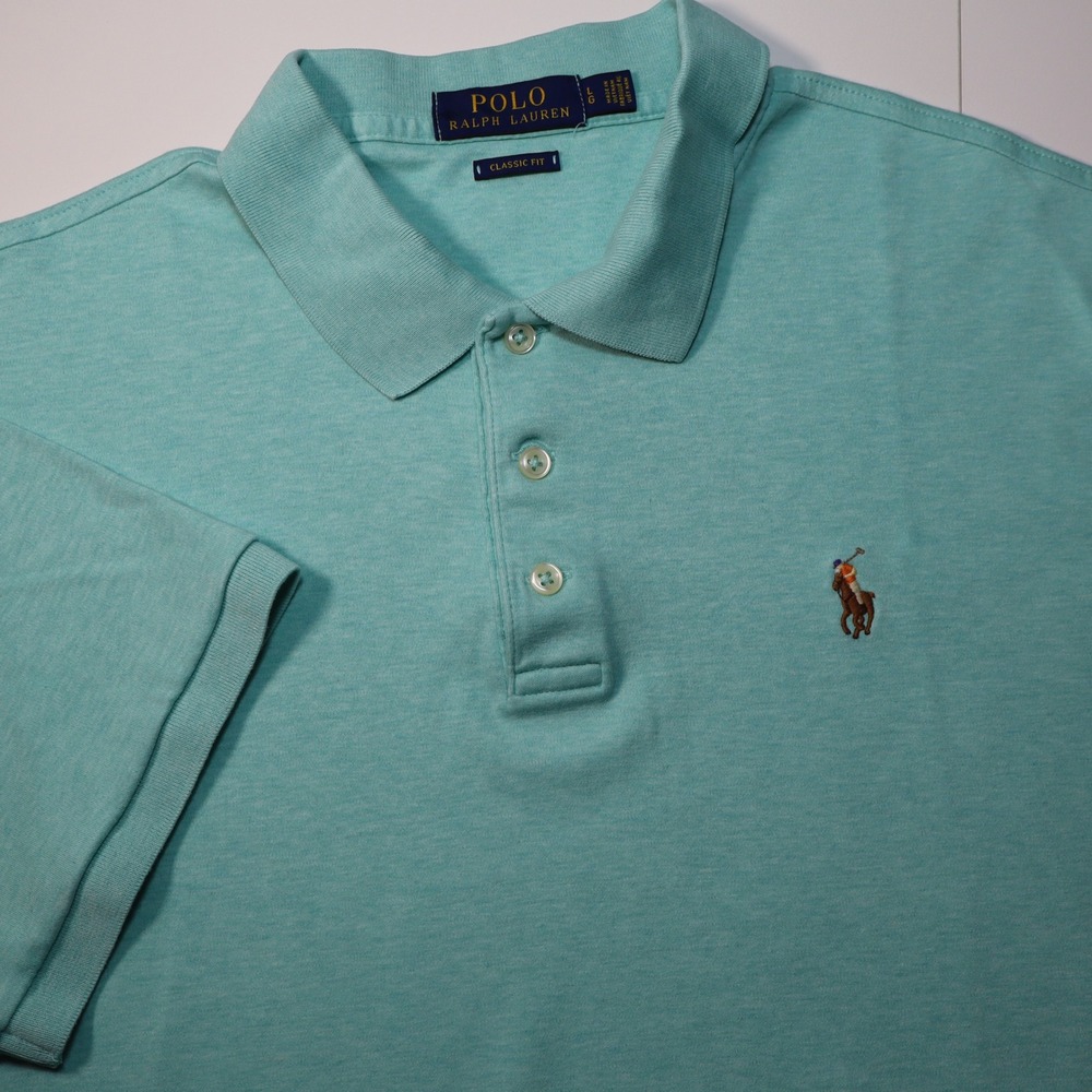 Polo Ralph Lauren Polo Shirt Mens Large Aqua Blue Classic Fit Short Sleeve